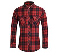 CUTeFiorino Camicia da uomo a maniche lunghe, camicia a quadri, in cotone, da uomo, a quadri, da lavoro, leggera, per il tempo libero, a quadretti colorati, Rosso13, XXL