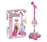 CUTeFiorino Microphone and Stand Kids Karaoke Machines for Girls Children's Microphone Adjustable Karaoke Machine with Light Pedal Girls Pastime Sing Musical Toy with Compatible (Pink, One Size)