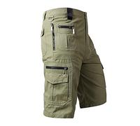 CUTeFiorino Pantaloni cargo da uomo, corti, estivi, a 3/4, sportivi, lunghezza al ginocchio, in cotone elasticizzato, per il tempo libero, con tasche con cerniera, pantaloni mimetici, beige, chino