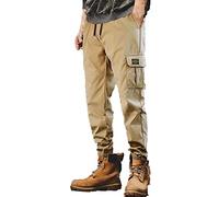 CUTeFiorino Pantaloni da uomo in jeans | Pantaloni da uomo stretch nero salopette uomo jeans bretelle pantaloni cargo caldi e leggeri, cachi, 5XL