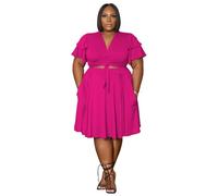 CuteFlats Abito da donna Plus Size con scollo a V | Lussuoso scollo a V con maniche a volant per tutti i giorni e gli appuntamenti, Fucsia, 5XL Große Größen