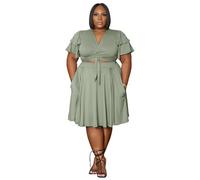 CuteFlats Abito da donna Plus Size con scollo a V | Lussuoso scollo a V con maniche a volant per tutti i giorni e gli appuntamenti, verde chiaro, 4XL Plus