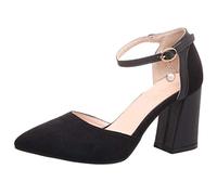 CuteFlats Sandali con Tacco Largo e Punta Chiusa, con Cinturino alla Caviglia, Scarpe da Donna