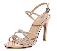 CuteFlats Sandali da donna per il tempo libero con cinturino alla caviglia e tacco a spillo, Colore: rosa., 33 EU