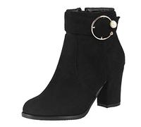 CuteFlats Stivaletti casual da donna con tacco a blocco e punta tonda, Nero , 45 EU