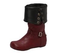 CuteFlats Stivaletti con fibbia per cintura, gambo alto, 3,5 cm, altezza interna e design a scivolo per tutti i giorni, rosso vivo, 38 EU