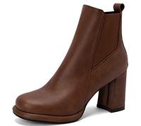 CuteFlats Stivaletti da donna casual Chunky Heel Chelsea con cerniera e punta quadrata, marrone, 45 EU