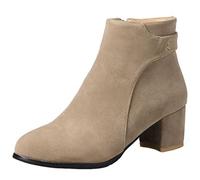 CuteFlats Stivaletti da donna per il tempo libero con cerniere laterali e tacchi a blocco, albicocca, 34 EU