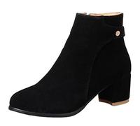 CuteFlats Stivaletti da donna per il tempo libero con cerniere laterali e tacchi a blocco, Nero , 34 EU