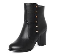 CuteFlats Stivaletti da donna per il tempo libero con tacco a blocco e pizzo rotondo, Pu nero 1, 34 EU