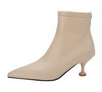 CuteFlats Stivaletti da donna/stivaletti corti con punta a punta e tacchi, beige., 33 EU