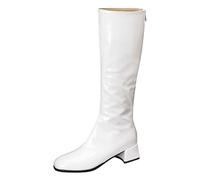 CuteFlats Stivali al ginocchio da donna, stivaletti lucidi con tacco da 4,5 cm, per feste e uso quotidiano, bianco, 40 EU