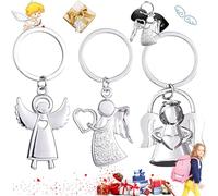 Cutefly 3 portachiavi con angelo custode, ciondolo a forma di angelo per chiavi auto, uomo e donna, argento lucido come talismano auto, partner e bambini (argento), 34 x 85 mm, E8-188, 34*85mm, Zinco