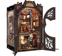 Cutefun Book Nook Kit - DIY Case delle bambole, kit diy in miniatura per casa delle bambole, fermalibri con inserto per libreria, kit di modelli con mobili e luce LED(Count Cat's Study)