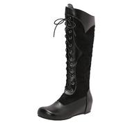 CUTEHEELS Stivaletti invernali da donna, robusti, con lacci, gambale alto per feste, Nero , 45 EU