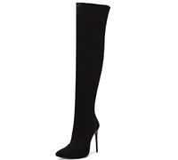 CUTEHEELS Stivali sopra il ginocchio sexy/Stivali sopra il ginocchio con stiletto e punta a punta per donna, Nero , 36 EU