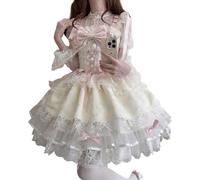 Cuteighteen Abito da principessa Lolita senza maniche per adolescenti Kawaii balletto in pizzo increspato a strati vittoriano eleganti abiti da cocktail per feste, Crema e beige., M