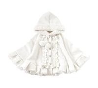 Cuteighteen Kawaii Lolita Mantello con Cappuccio Adolescenti Mantello Foderato In Pile Giacca Cappotto Invernale Con Cappuccio Pizzo Trim Poncho Maglione, bianco, taglia unica