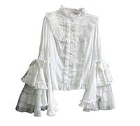 Cuteighteen Lolita Camicetta vittoriana a maniche lunghe da donna gotica rinascimentale camicia vintage pizzo volant elegante top fantasia, bianco, S