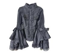 Cuteighteen Lolita Camicette Vittoriane a Maniche Lunghe Donna Camicia Gotica Rinascimentale Vintage Pizzo Volant Elegante Arricciata Raffinata Fantasia Top, nero, XL