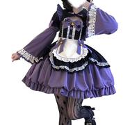 Cuteighteen Vestito da principessa Lolita da donna, kawaii, con fiocco, grembiule, per cameriera, travestimento per feste in maschera anime, cosplay (nero viola, L)