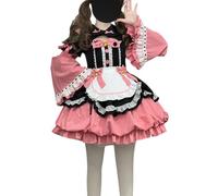 Cuteighteen Vestito da principessa Lolita da donna, kawaii, con fiocco, grembiule, vestito da cameriera, travestimento per feste anime, cosplay (rosa, S)