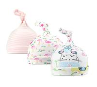 CuteOn 3 Pacchetti Bambino Beanie Nodo Cappello Neonato Ragazzi Ragazze Cotone Regolabile Berretto per Bambino 0-6 Mesi