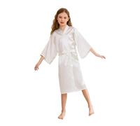 CuteOn Bambini bambini Raso Seta Kimono Accappatoio Vestaglia Accappatoio Indumenti da notte per terme Nozze Compleanno Vestito da festa Bianca Dimensione 6 - (Altezza 90-100cm)