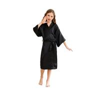 CuteOn Bambini bambini Raso Seta Kimono Accappatoio Vestaglia Accappatoio Indumenti da notte per terme Nozze Compleanno Vestito da festa Nero scuro Dimensione 6 - (Altezza 90-100cm)
