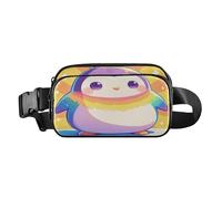 Cuterainbow - Marsupio alla moda con pinguino, per donne e uomini, grande capacità, con cinghia regolabile, per viaggi, vacanze, corsa, simpatico pinguino arcobaleno, taglia unica, Grazioso pinguino