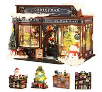 CUTEROOM Casetta delle bambole in legno con mobili e opere musicali - Natale Wonderland fai da te con meccanica mobile, decorazione in miniatura illuminata per la casa