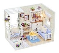 CUTEROOM Kit fai da te per casa delle bambole, kit per casa delle bambole in miniatura con mobili e copertura antipolvere, artigianato fatto a mano, kit per la stanza in miniatura per adolescenti e