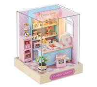 CUTEROOM Miniatura casa delle Bambole con mobili,Fai da Te in Miniatura Casa delle Bambole Kit,Mini 3D Casa in Legno con Luci A LED - Regalo di Compleanno di Natale (Candy)