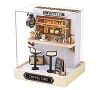 CUTEROOM Miniatura casa delle Bambole con mobili,Fai da Te in Miniatura Casa delle Bambole Kit,Mini 3D Casa in Legno con Luci A LED - Regalo di Compleanno di Natale (Coffee)