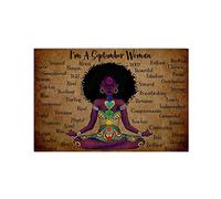 cutespree Targa in metallo con scritta in lingua inglese "Yoga Black Girl" "I am a September Yoga Woman" da appendere alla parete, pittura ad acquerello, soggiorno, sala yoga, decorazione per la casa