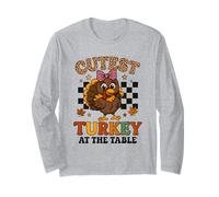 Cutest Turkey at The Table Leopard Bow Thanksgiving for Kids Maglia a Manica