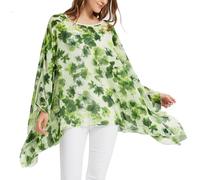 CuteSwan Camicetta da donna in chiffon Lagenlook con maniche a pipistrello casual sciolto caftano tunica top camicetta, Verde floreale., Taglia unica