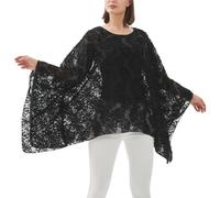 CuteSwan Camicetta da donna in chiffon Lagenlook con maniche a pipistrello casual sciolto caftano tunica top camicetta, #Nappa margherita-nera, Taglia unica