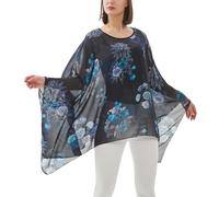CuteSwan Camicetta da donna in chiffon Lagenlook con maniche a pipistrello casual sciolto caftano tunica top camicetta, Bouquet Navy, Taglia unica