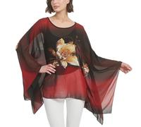 CuteSwan Camicetta da donna in chiffon Lagenlook con maniche a pipistrello casual sciolto caftano tunica top camicetta, Loto Aurora Rosso, Un formato più