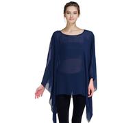 CuteSwan Camicetta da donna in chiffon Lagenlook con maniche a pipistrello casual sciolto caftano tunica top camicetta, Soild Navy, Taglia unica
