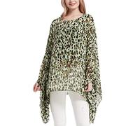CuteSwan Camicetta da donna in chiffon Lagenlook con maniche a pipistrello casual sciolto caftano tunica top camicetta, Leopardo verde., Un formato più