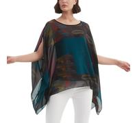 CuteSwan Camicetta da donna Lagenlook caftano con maniche a pipistrello in chiffon bohémien sciolto floreale camicetta tunica, Nero con linea neon, Un formato più