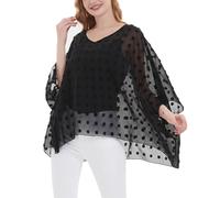 CuteSwan Camicetta estiva da donna in chiffon, con stampa bohémien, ampia, scollo a V, tunica top per leggings casual, Swiss Dot Nero, Etichettalia unica