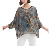 CuteSwan Camicetta estiva da donna in chiffon, con stampa bohémien, ampia, scollo a V, tunica top per leggings casual, #Ibisco del confine dorato, Taglia unica