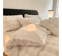 Cutfouwe Set Copripiumino in Pelliccia Sintetica di Coniglio 3 Pezzi 155x220cm per Inverno, 1 Copripiumino Morbido con 2 Federe, Set Biancheria da Letto Caldo e Morbido,Bianca,Queen