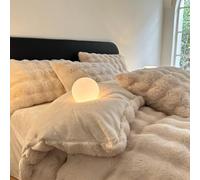 Cutfouwe Set Copripiumino in Pelliccia Sintetica di Coniglio 3 Pezzi 155x220cm per Inverno, 1 Copripiumino Morbido con 2 Federe, Set Biancheria da Letto Caldo e Morbido,Beige,Queen