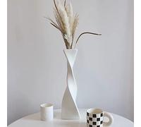 Cutfouwe Vaso in ceramica bianca, moderno per erba della pampa, realizzato a mano, decorazione boho, altezza 40 cm, per decorazione da tavolo, matrimonio,vaso bianco