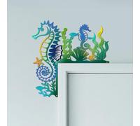 CUTHOLLOW Cornici per porte in metallo con cavallucci marini e erba marina, 25x25 cm, decorazione a doppio lato colorata per porta, arte creativa per cornice della porta, decorazione per l'angolo