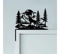 CUTHOLLOW Decorazione artistica da parete con lupo e montagna, 24,9 x 24,9 cm, in metallo su entrambi i lati, da appendere sopra la porta della porta, per casa, soggiorno, porta d'ingresso, corridoio